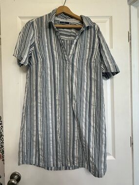 Karen Scott Blue and White Striped Midi Shirt Dress